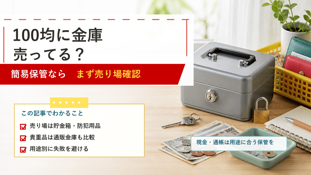 100均に金庫が売っているかと売り場確認を示すアイキャッチ画像
