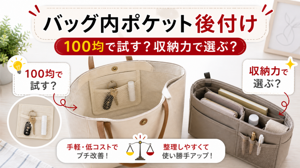 バッグ内ポケット後付けの100均とバッグインバッグ比較